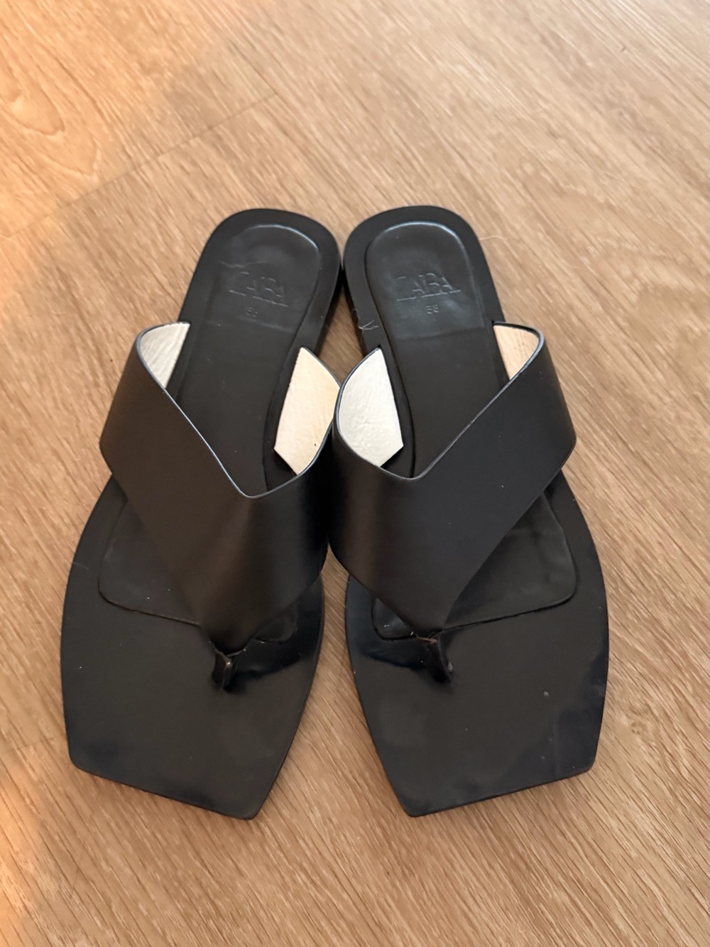 Zara Black leather Slide Sandals